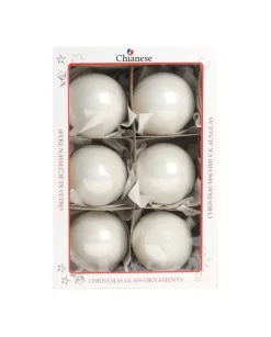 1Pz Pallinadi Vetro Decorata A Mano Bianco Lucido 80Mm