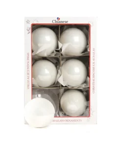 1Pz Pallinadi Vetro Decorata A Mano Bianco Lucido 80Mm