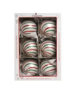 1Pz Pallinadi Vetro Decorata A Mano Bianco Opaco 80Mm