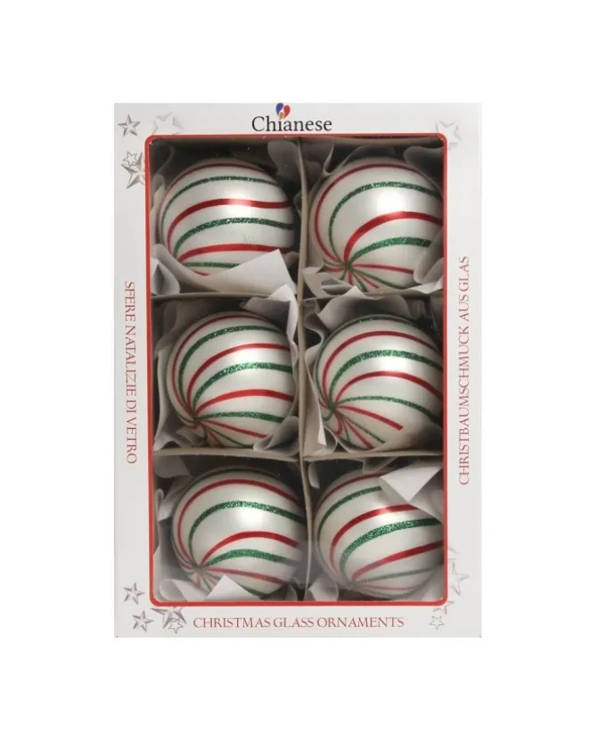 1Pz Pallinadi Vetro Decorata A Mano Bianco Opaco 80Mm