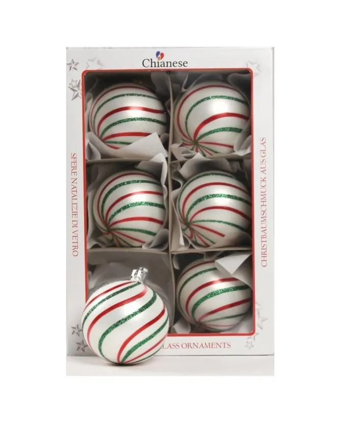 1Pz Pallinadi Vetro Decorata A Mano Bianco Opaco 80Mm