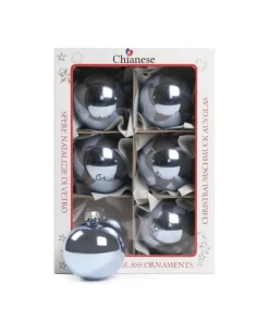 1Pz Pallinadi Vetro Liscia 60Mm Per Albero Di Natale Azzurrino