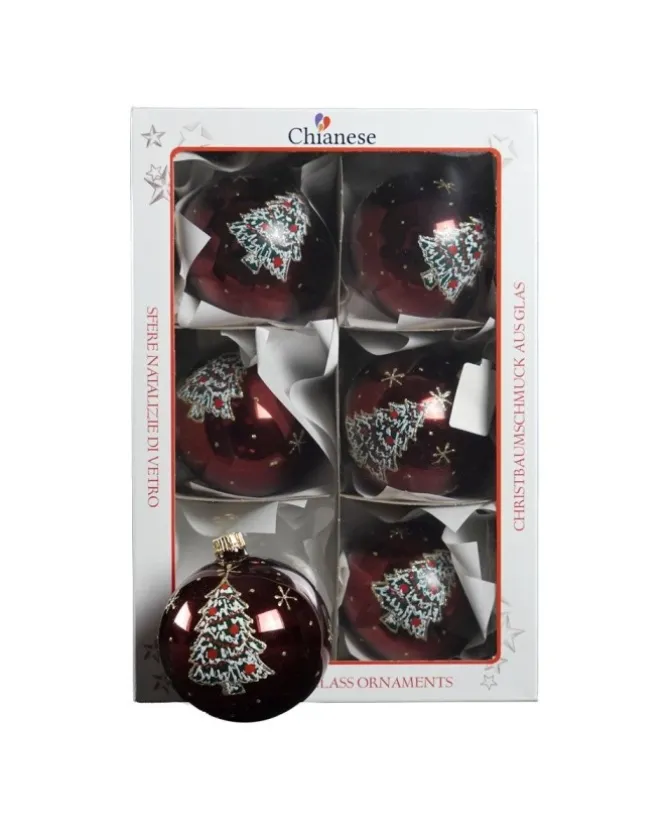 1Pz Sfera In Vetro Decorata A Mano Bourdeaux