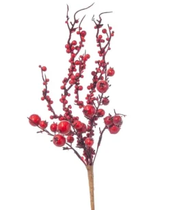 Ramo Pick Di Bacche Rosse Per Decorazioni Natalizie 30Cm 12Pz