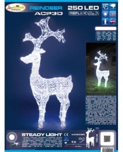 Renna Di Cristalli Acrilico 250 Led Bianco Caldo 3D