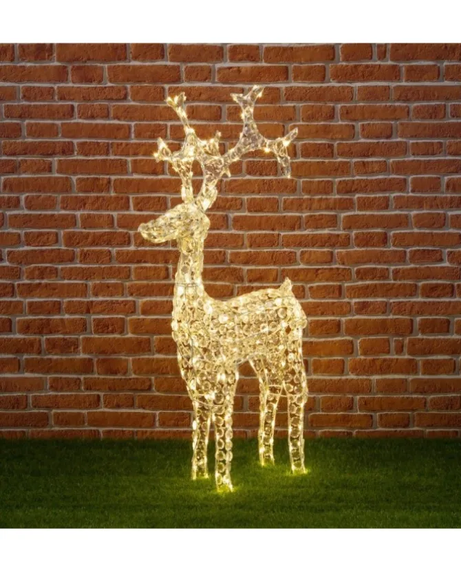 Renna Di Cristalli Acrilico 250 Led Bianco Caldo 3D