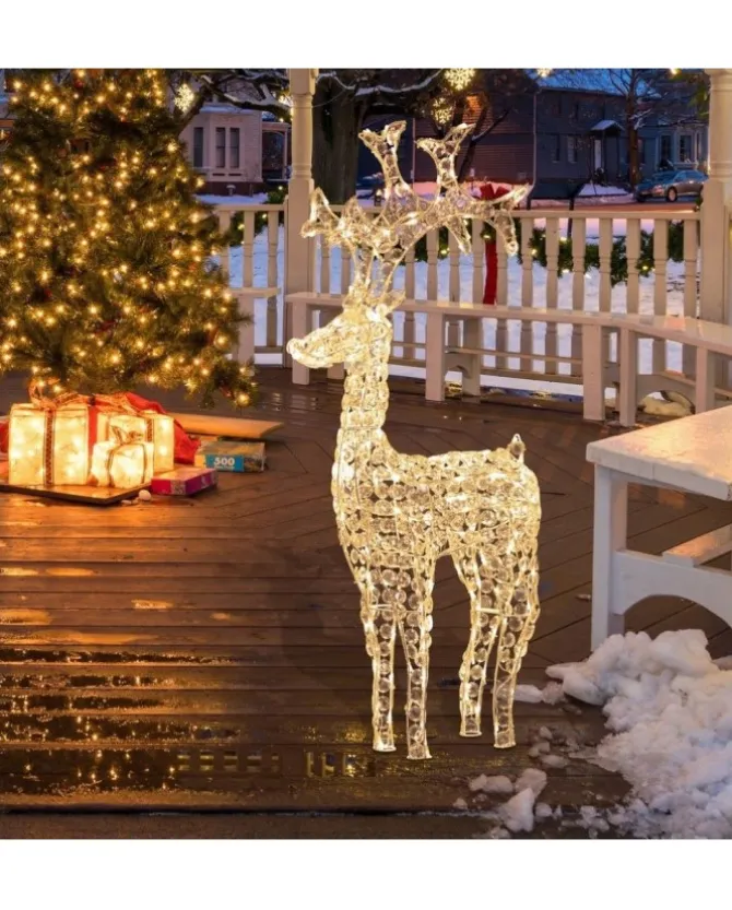 Renna Di Cristalli Acrilico 250 Led Bianco Caldo 3D
