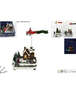 Scenario Giostrina Con Aereo Babbo Natale Con Luci E Movimenti 26X13X16.5 Cm