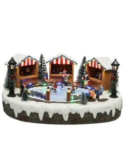Scenario Giostrina Villaggio Di Natale Pista Di Pattinaggio Con Luci E Movimenti