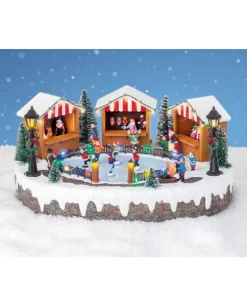 Scenario Giostrina Villaggio Di Natale Pista Di Pattinaggio Con Luci E Movimenti