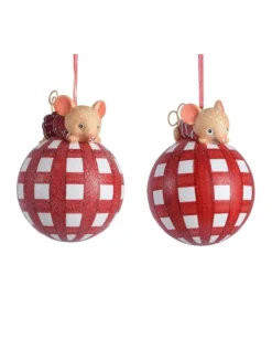 Sfera Pallina Di Vetro Con Glitter Tema Topino 8 Cm In 2 Varianti