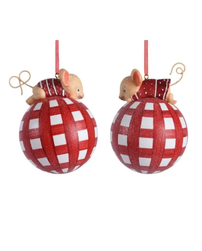 Sfera Pallina Di Vetro Con Glitter Tema Topino 8 Cm In 2 Varianti