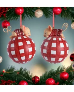 Sfera Pallina Di Vetro Con Glitter Tema Topino 8 Cm In 2 Varianti