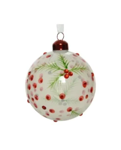 Sfera Pallina In Vetro Con Devoro Bacche 8 Cm