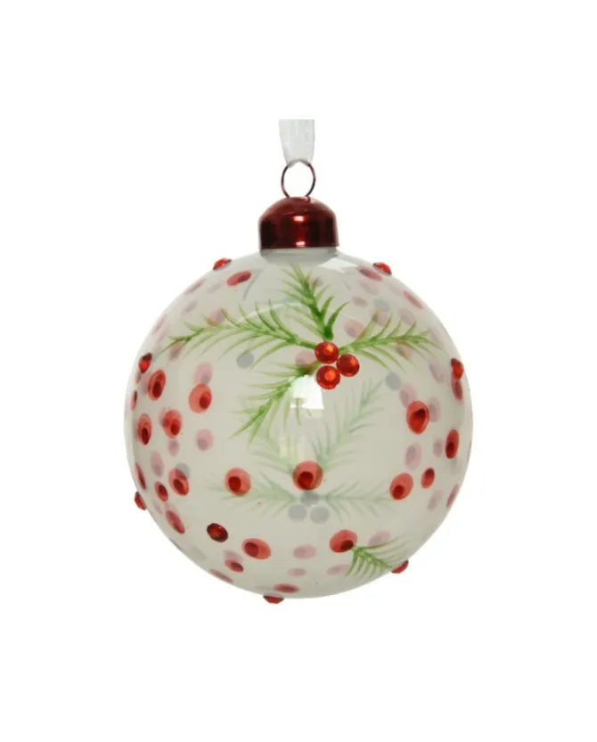 Sfera Pallina In Vetro Con Devoro Bacche 8 Cm
