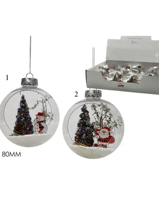 Sfera Pallina In Vetro Con Personaggio Natalizio 80 Mm 2 Modelli Assortiti