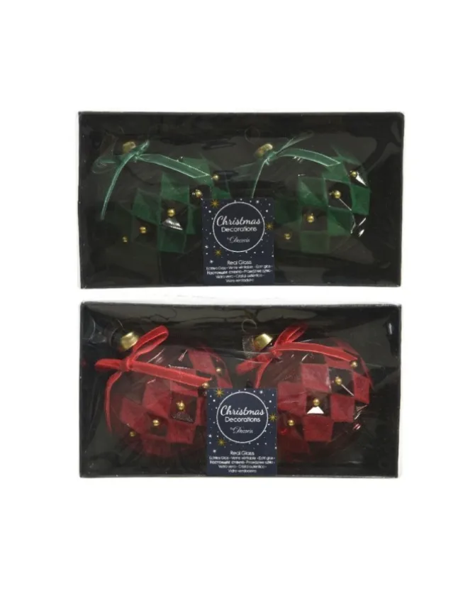 Sfera Pallina In Vetro In Confezione Da 2 Pz Con Fiocchetto In Velluto