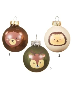 Sfere Palline Di Vetro Smalto Tema Foresta Cervo -Riccio-Orso 3Ass