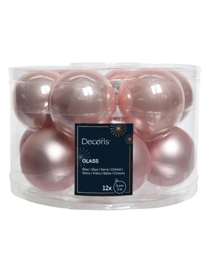 Sfere Palline In Vetro Smalto, Mix Opaco D.5Cm Rosa Cipria