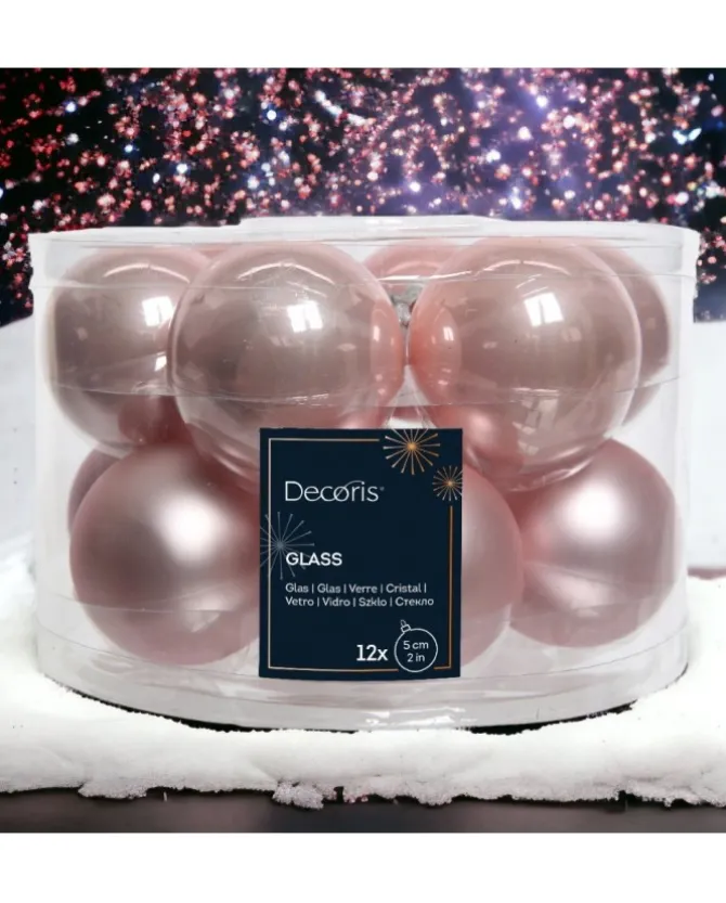 Sfere Palline In Vetro Smalto, Mix Opaco D.5Cm Rosa Cipria