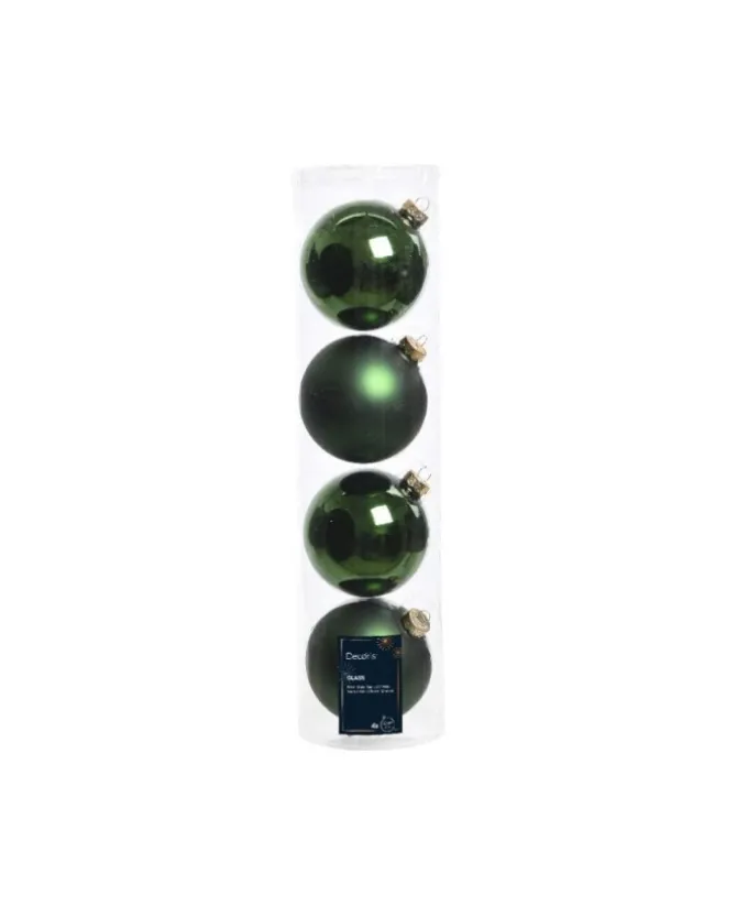 Sfere Palline Vetro Lucido,Opaco Mix D.10Cm Verde Pino