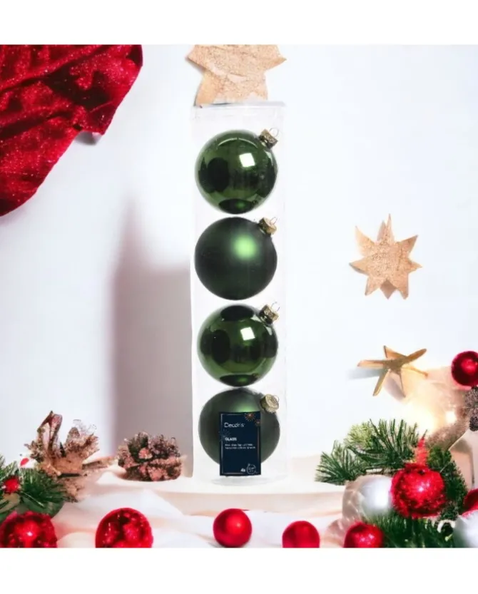 Sfere Palline Vetro Lucido,Opaco Mix D.10Cm Verde Pino