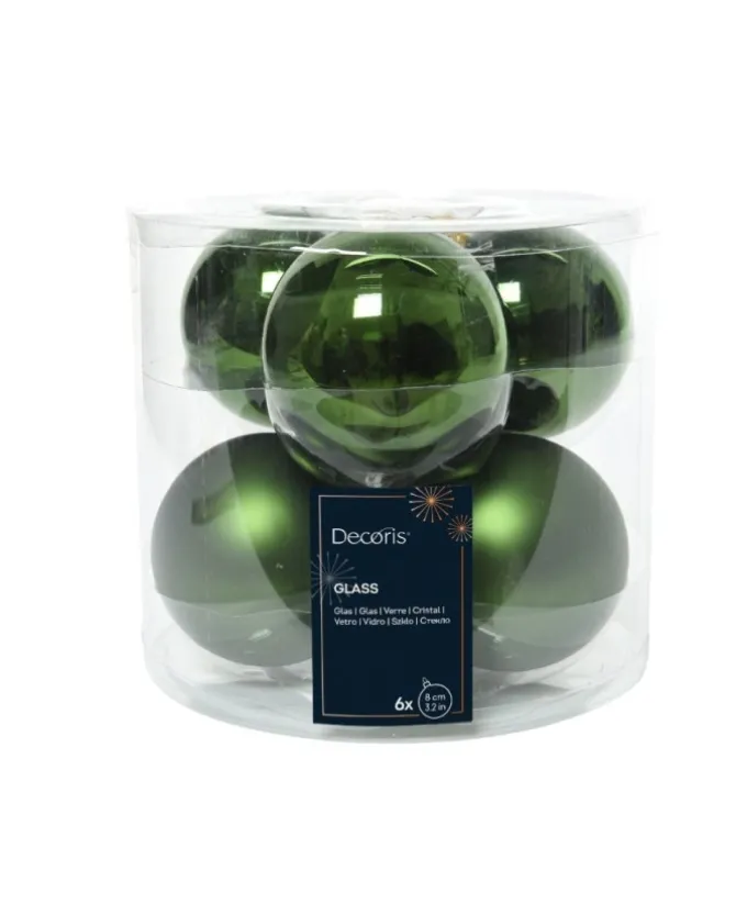 Sfere Palline Vetro Lucido,Opaco Mix D.8Cm Verde Pino