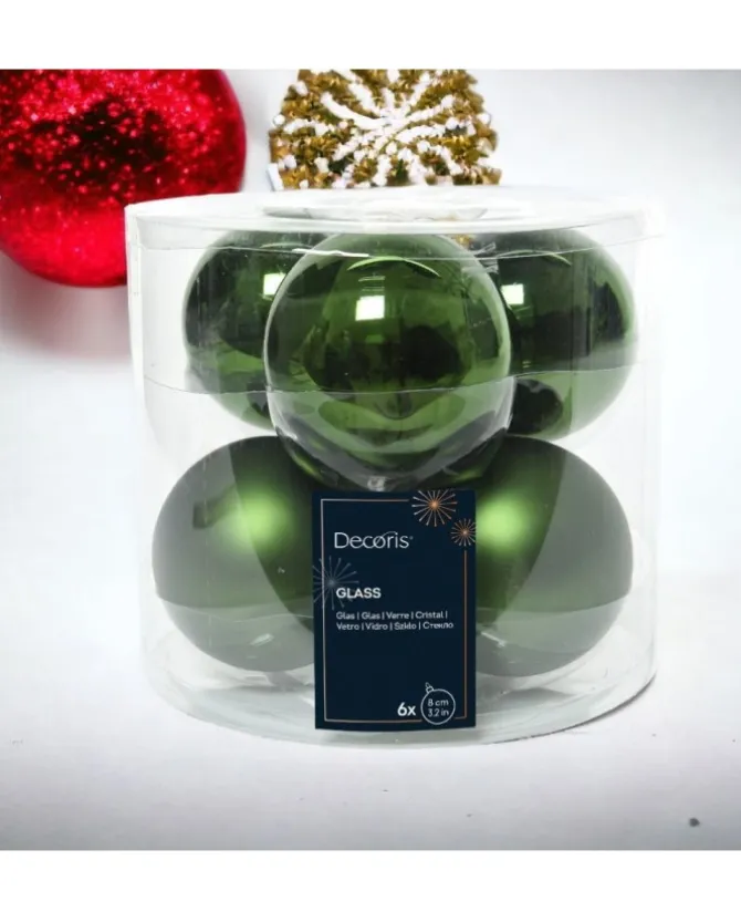 Sfere Palline Vetro Lucido,Opaco Mix D.8Cm Verde Pino