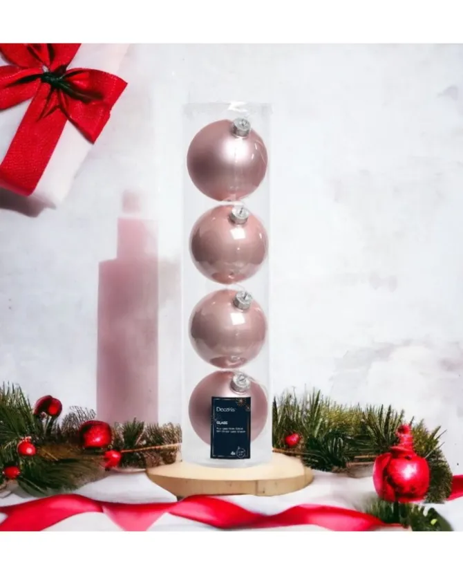 Sfere Palline Vetro Smalto, Mix Opaco D.10Cm Rosa Cipria