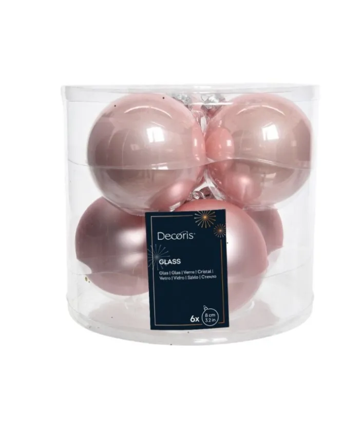Sfere Palline Vetro Smalto, Mix Opaco D.8Cm Rosa Cipria