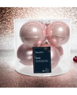 Sfere Palline Vetro Smalto, Mix Opaco D.8Cm Rosa Cipria