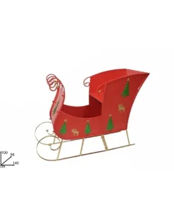Slitta Di Babbo Natale In Metallo Rossa Con Decorazioni 140X56X100 Cm