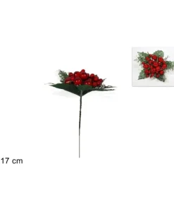 Spillone Con Foglie E Bacche Rosse 17 Cm