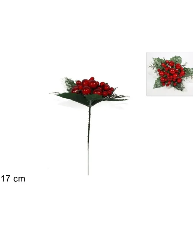 Spillone Con Foglie E Bacche Rosse 17 Cm