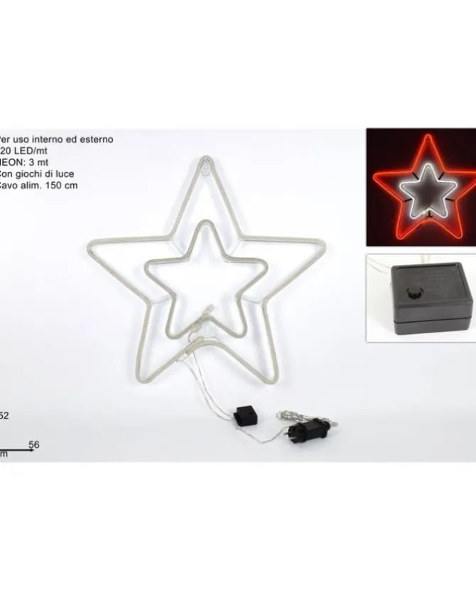 Stella Doppia Neon Rosso 56X52 Cm Uso Interno/Esterno