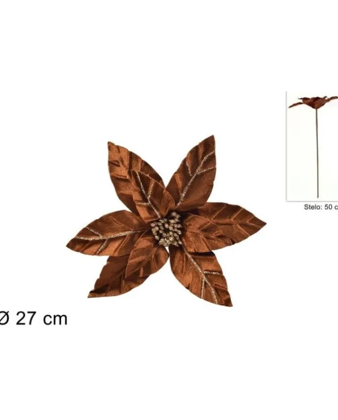 Stelo Fiore Natalizio Velluto O27X50Cm Marrone