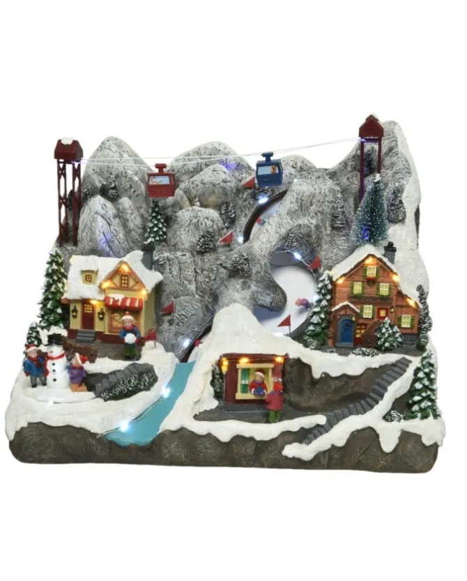 Villaggio Giostrina Con Cabinovia E Sciatori