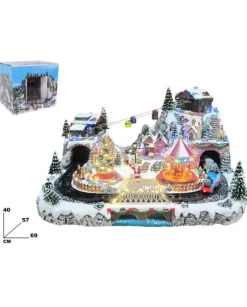 Villaggio Giostrina Di Natale Con Treno E Funivia 69X57X40 Cm