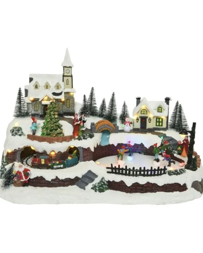 Villaggio, Giostrina, Paesaggio Con Pista Di Pattinaggio E Treno