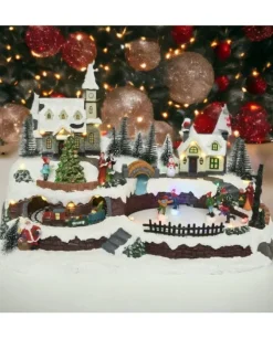 Villaggio, Giostrina, Paesaggio Con Pista Di Pattinaggio E Treno