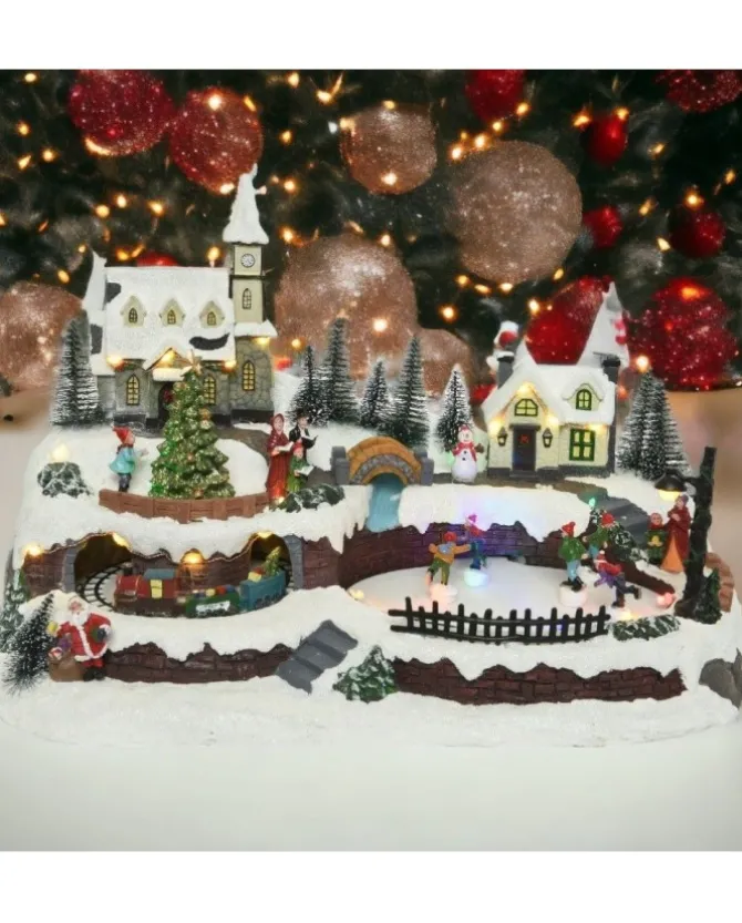 Villaggio, Giostrina, Paesaggio Con Pista Di Pattinaggio E Treno