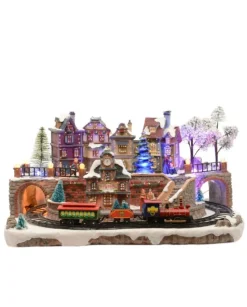 Villaggio Scenario Giostrina Natalizia Con Luci E Movimenti 28X45.5X27