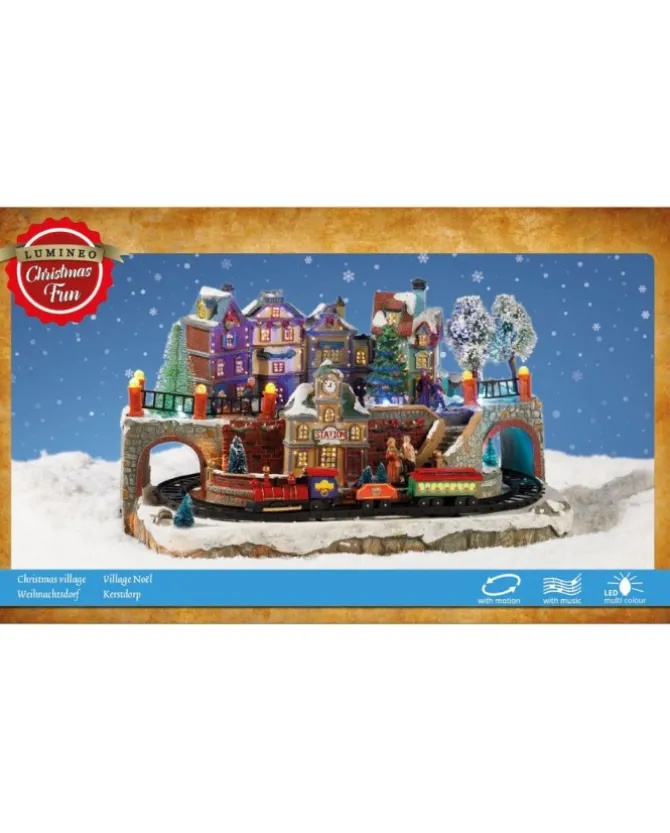 Villaggio Scenario Giostrina Natalizia Con Luci E Movimenti 28X45.5X27